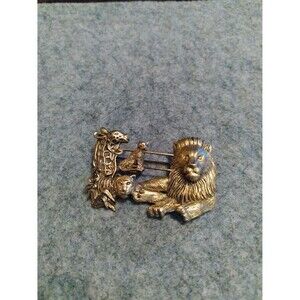 Vintage‎ Gold Tone Lion Brooch Giraffe Tiger Animal Safari Statement Pin